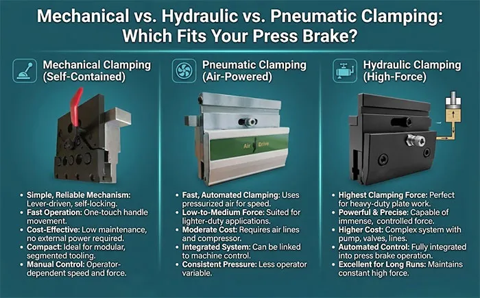 Mechanical vs. Hydraulic vs. Pneumatic Clamping: Which Fits Your Press Brake?